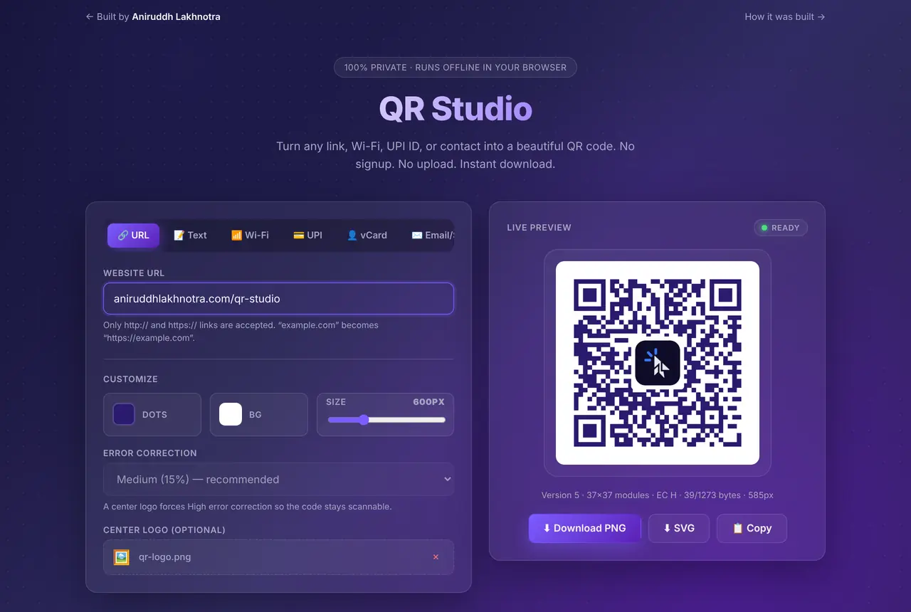 QR Studio website, full page